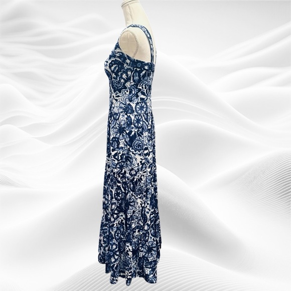 Lauren Ralph Lauren Sleeveless Maxi Dress Sz 4 Ikat Blue White Beach‎ Island - Picture 5 of 7